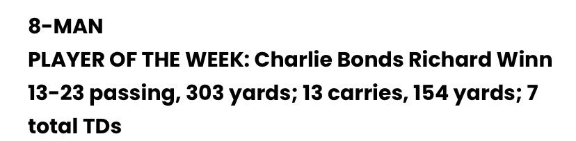 Thank you @HSreport for another player of the week! Wouldn’t be possible without my teammates. Special shout-out to my O-line for giving me time to throw the football.@WinnFootball @CitadelFootball @GoCamelsFB