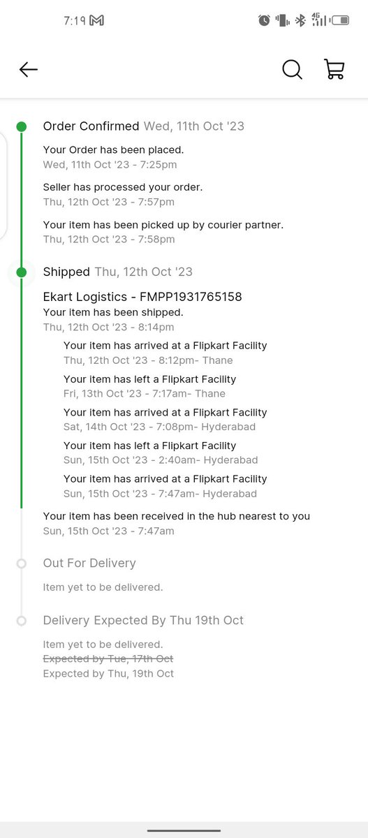 Kavyasridhar9's tweet photo. @FlipkartTe10902 @flipkartsupport can you please see the attachment and take time to read what I've posted? spoke with your representative for 1long hour and it wasn't resolved went to the hub myself 2times Order was supposed to get delivered on 17 th and was delayed to 19th which is today https://t.co/I33lXsmmIU
