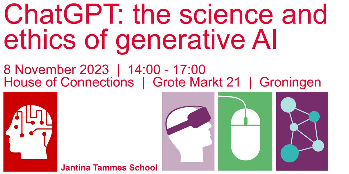 🤔Have you ever wondered why generative #AI's such as #ChatGPT can address certain tasks quite well and completely fail at others? What can they do well, and which things are better done by humans, and why? 🫂 Join us in this interactive event! 📢 👉rug.nl/jantina-tammes…