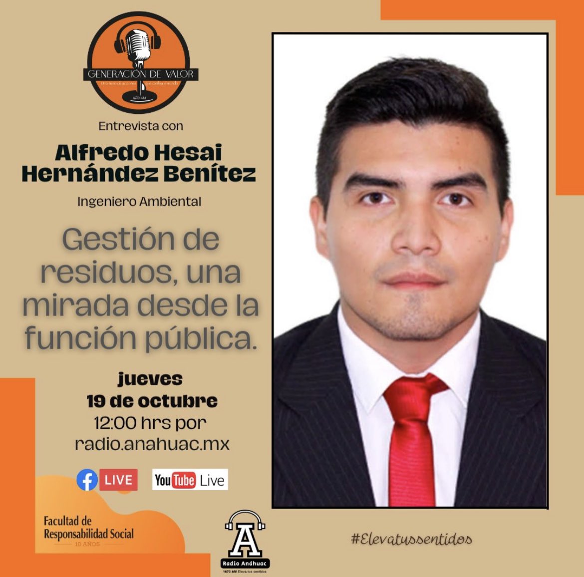 ¡Escúchanos!
<a href="/RadioAnahuacAM/">Radio Anáhuac</a> 📻🎧🎙 ELEVA TUS SENTIDOS
📻1670 AM 💻anahuac.mx/mexico/radio/ 
Día: Jueves 19 de octubre, 2023 ⏰ 12:00 hrs
Invitado: Alfredo Hesai Hernández Benítez, Ingeniero Ambiental
🔵#Facebook  bit.ly/3Ri6Rnj
🔴#YouTube  bit.ly/3yRSXBh