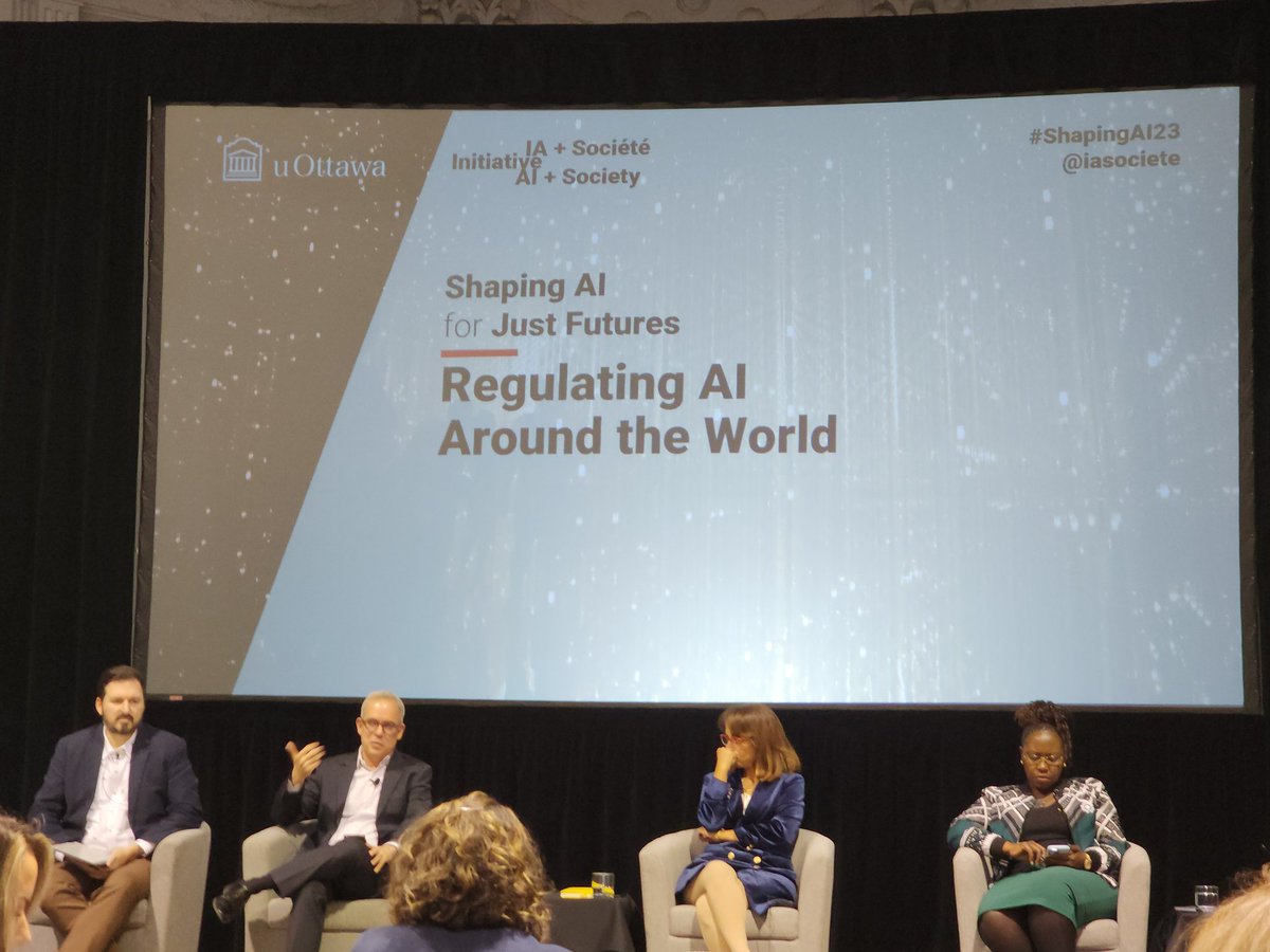 OpenLegalThesis's tweet photo. Prof Sérgio Branco from @ITSriodejaneiro at #ShapingAI23 @aisociete in @uOttawa explaining Brazilian approach to AI regulation. Brilliant and very didactic, as usual https://t.co/GWRNdce9c9
