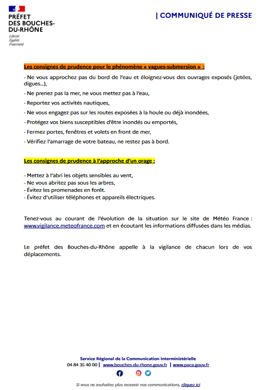A partir de minuit ce vendredi 20 octobre dans le <a href="/departement13/">Département des Bouches-du-Rhône</a>⤵️
🟠 #VigilanceOrange pour #Vagues-#Submersion 🌊
🟡 #VigilanceJaune avec situation météorologique à surveiller pour #orages ⛈️

<a href="/Prefet13/">Préfet de la région Provence-Alpes-Côte d'Azur</a> appelle à la vigilance de chacun lors de vos déplacements notamment en front