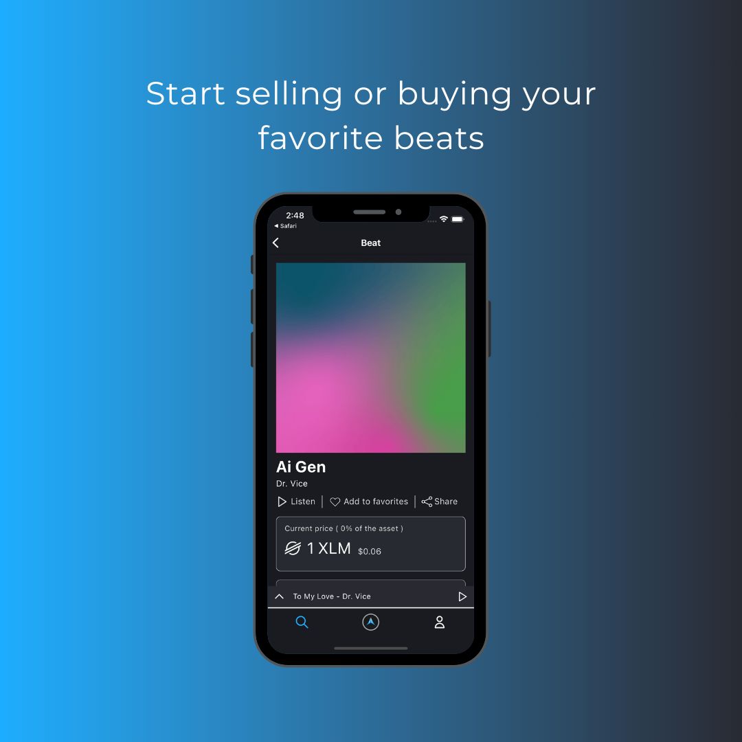 Start selling or buying your favorite beats today! Join us in the music revolution and support independent artists from around the world.

#Decentralized #Stellar #TheFutureOfMusic #EmpoweringArtists #MusicProducer
