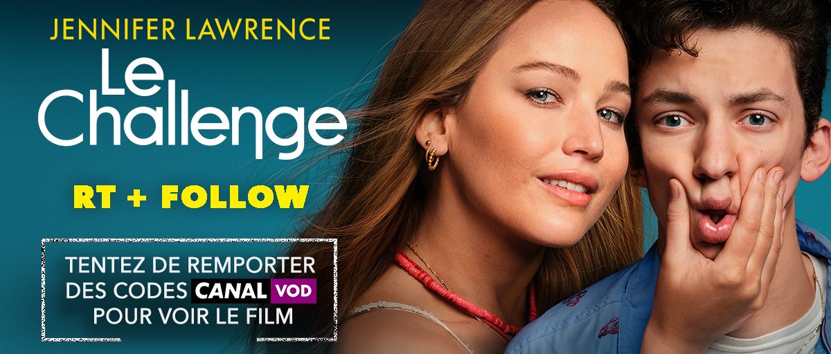 [CONCOURS]
À l'occasion de la sortie de #LeChallenge en VOD, tentez de remporter des codes CANAL VOD pour voir le film :
🕹 RT + Follow @SPHEFR
Concours valable uniquement en France Métropolitaine. TAS le 30/10.