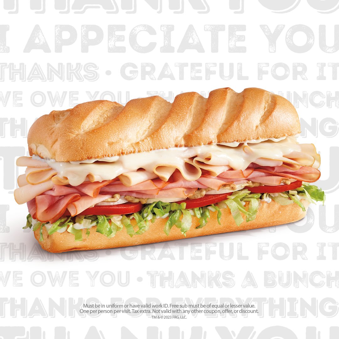 Calling all first responders! 📣

🚒 First responders in uniform or with a valid work ID will get a FREE medium sub with the purchase of any medium sub from Oct. 23 – 29.

Just a small token of appreciation from our Firehouse Family to yours. ☺️