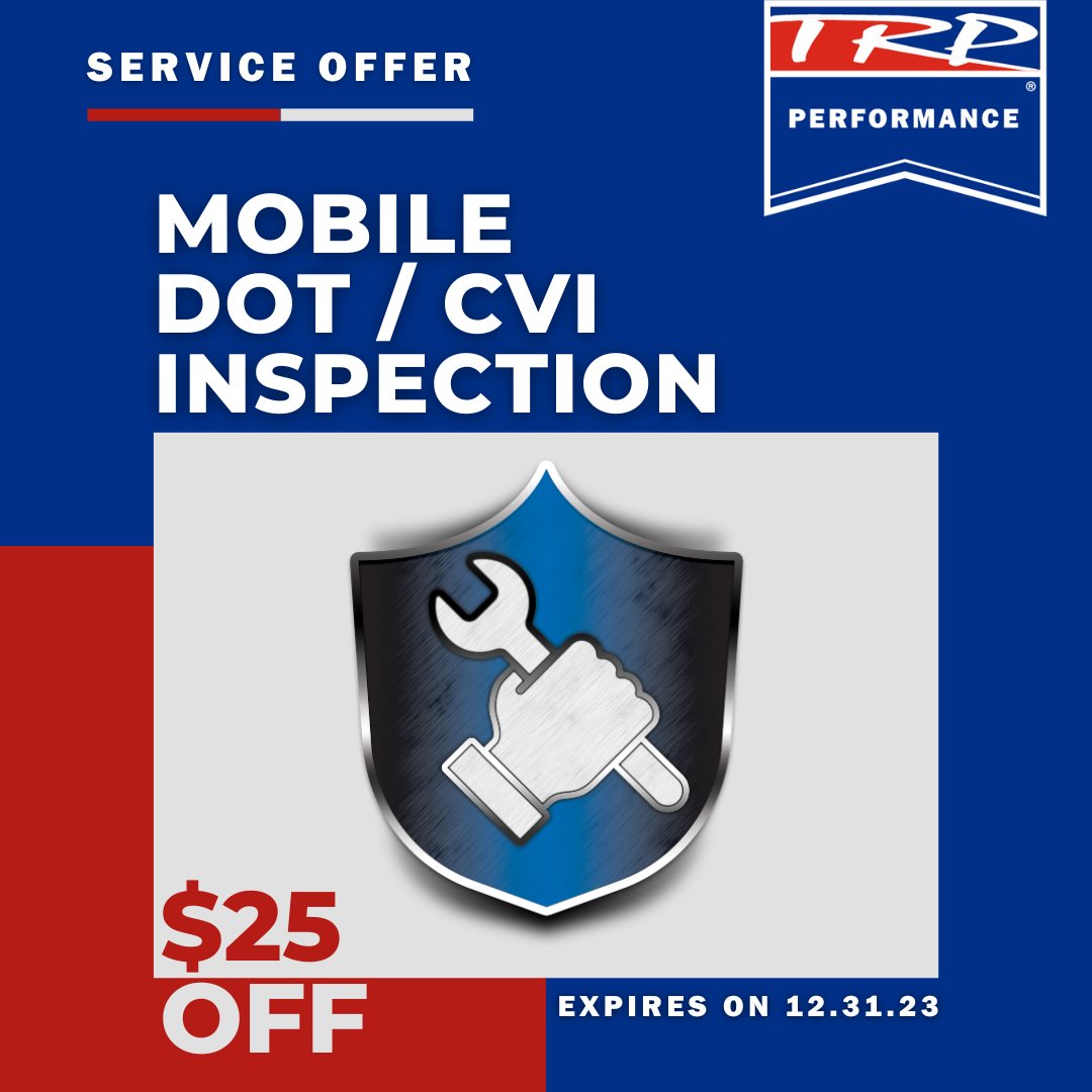 𝑺𝒂𝒗𝒆 $25 off a Mobile DOT / CVI Inspection this October with TRP® Performance. Offer ends on 12.31.2023. 

Sign up today: trpparts.com/performance-me… 

#TRPParts #Trucking #TruckParts