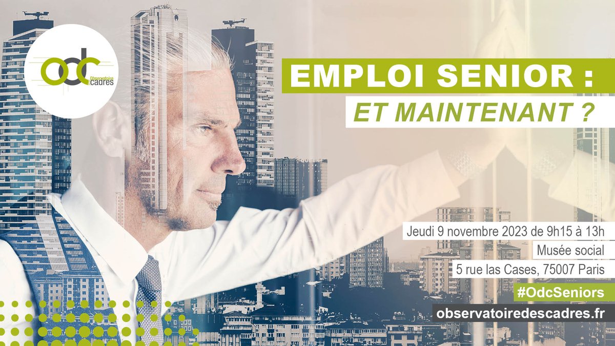 #SaveTheDate 👉 𝐉𝐞𝐮𝐝𝐢 𝟗 𝐧𝐨𝐯𝐞𝐦𝐛𝐫𝐞 "Emploi senior : et maintenant ?"

📅 Jeudi 9 novembre (9h-13h) 
📍 Paris - Musée social
ℹ️ Infos 👉 observatoiredescadres.fr/seminaire-9-no… 
✍️ Je m'inscris ➡ public.message-business.com/form/54678/350…

#OdcSeniors 
@annefloquintin <a href="/OMeriaux/">Olivier Mériaux</a> @JMBergere
