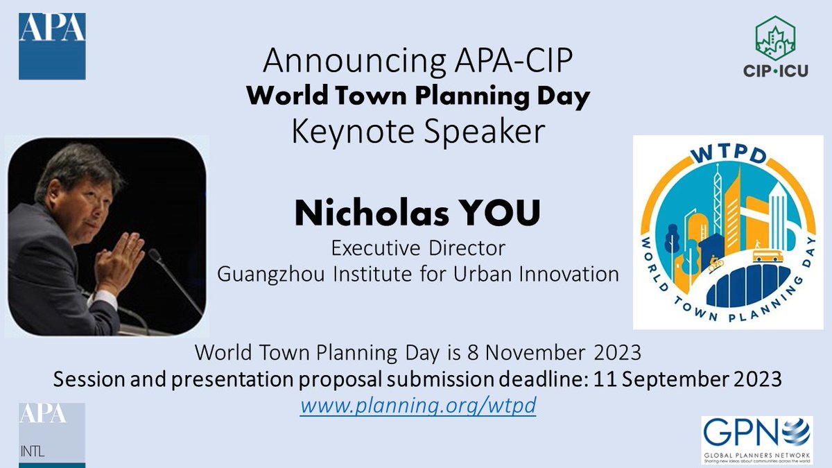 Join CIP, @APA_Planning, and @GlobalPlanners on November 8 for #WTPD2023! Our virtual World Town Planning Day conference will inspire you to 'Learn Globally, Apply Locally', with a variety of FREE sessions to participate in! Learn more: ow.ly/r8pK50PYf9m