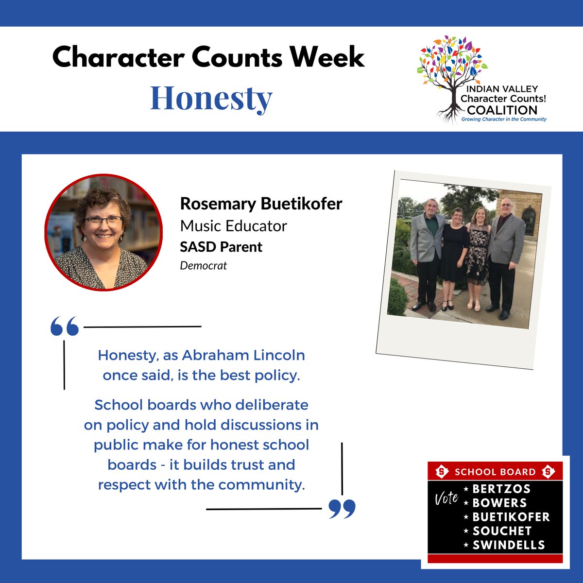 It's Character Counts week!

Thursday's trait is Honesty.

To find out more about what we stand for, visit our website: soudertonforresponsibleleadership.com/issues

#sasd #charactercounts #responsibleleadership