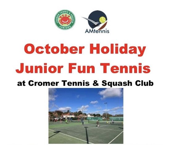 ‘Looking to try out some Tennis?’ 

Due to popular demand we have added an extra Holiday Fun Tennis afternoon for 6-10 year olds on Friday 27th October 1-3.30pm..please contact us at admin@cromertennisclub.co.uk to book a place 

£15 per child with equipment available to borrow