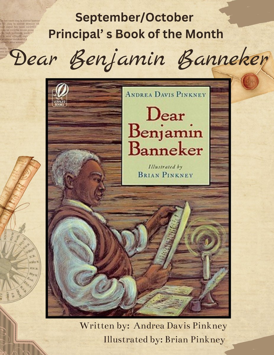 BannekerAcademy's tweet image. Greeting Banneker Family,
Our Book of the Month for September and October is &quot;Dear Benjamin Banneker&quot; by Andrea Pickney. All material can be found on our Learning Ally database which scholars have access to through classlink.
#bannekerstrong #learningally #keepreading