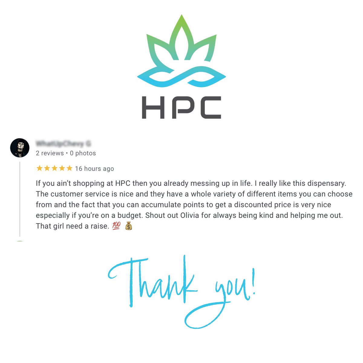 Thrilled to share the love! 🌟 HPC Port Hueneme dispensary is buzzing with positive vibes, thanks to your incredible reviews. Your support fuels our passion. Come experience the hype for yourself! 🍃✨ #HappyCustomers #TopRatedDispensary #FiveStarExperience #CustomerLove