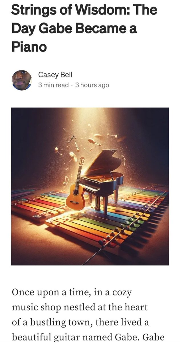 BooksGiftsBGM's tweet image. Once upon a time, in a cozy music shop nestled at the heart of a bustling town, there lived a beautiful guitar named Gabe. Gabe had six strings and a lovely wooden body adorned with 

Read the rest at:
caseysamuelbell.medium.com/strings-of-wis…

#shortfiction #shortstory #stringedinstruments