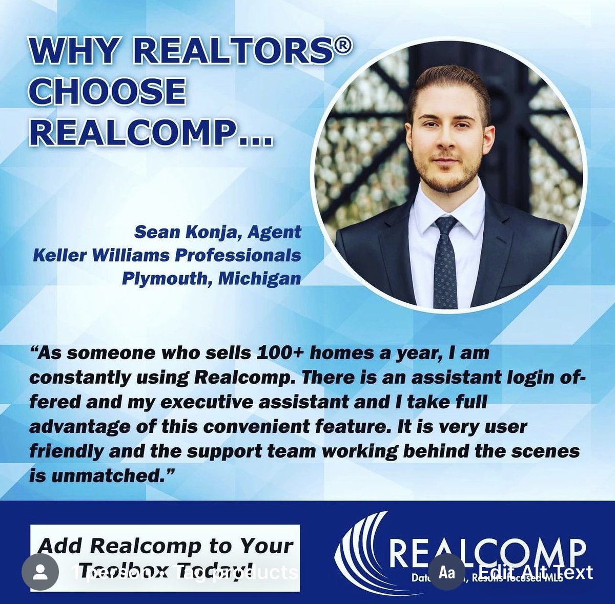 Realcompmls's tweet photo. “As someone who sells 100+ homes a year, I am constantly using Realcomp. There is an assistant login for my executive assistant &amp; I take full advantage of this convenient feature. It is user-friendly &amp; the support team is unmatched.”

Sean Konja 
Keller Williams Professionals https://t.co/xbz9WoF5j9