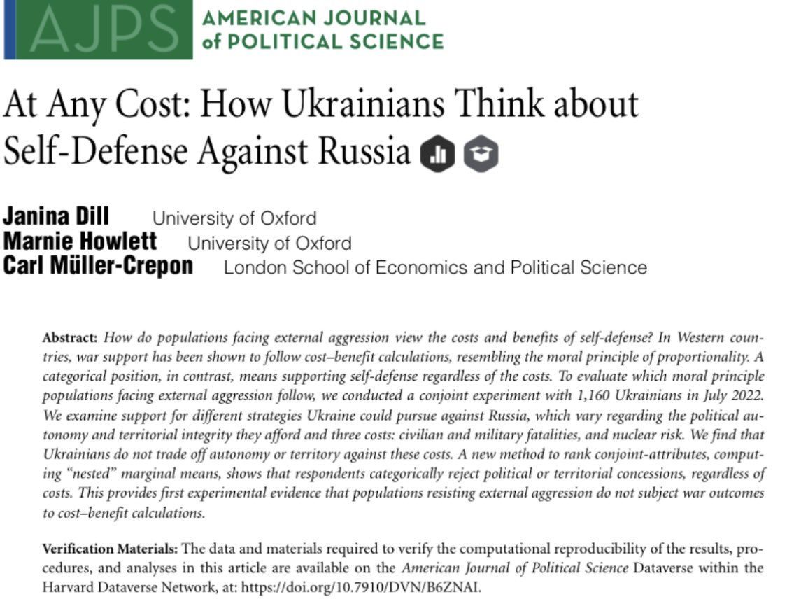 Excited to finally see this article with @JaninaDill (@BlavatnikSchool) & @c_muellercrepon (@LSEGovernment) out in @AJPS_Editor! Huge thanks to @NuffieldCollege & @Politics_Oxford for the support. We are also very grateful to @PetroBurkovskyi & @dem_initiatives for their help.