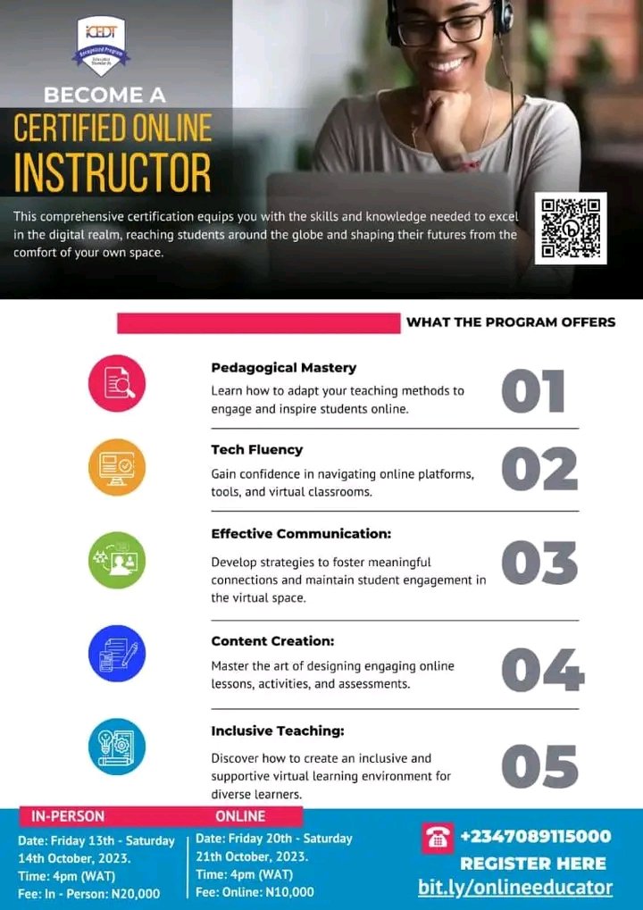 Icedtonline's tweet photo. HAVE YOU HEARD ABOUT THE ONGOING DISCOUNT?
For those who want to participate in the ICEDT Certified Online Educator Conference taking place this weekend, Friday 20th and Saturday 21st, October 2023, 4pm daily, ONLINE.

Secure your seat now at https://t.co/R1ffvKmnVs. https://t.co/XacX9juxRg