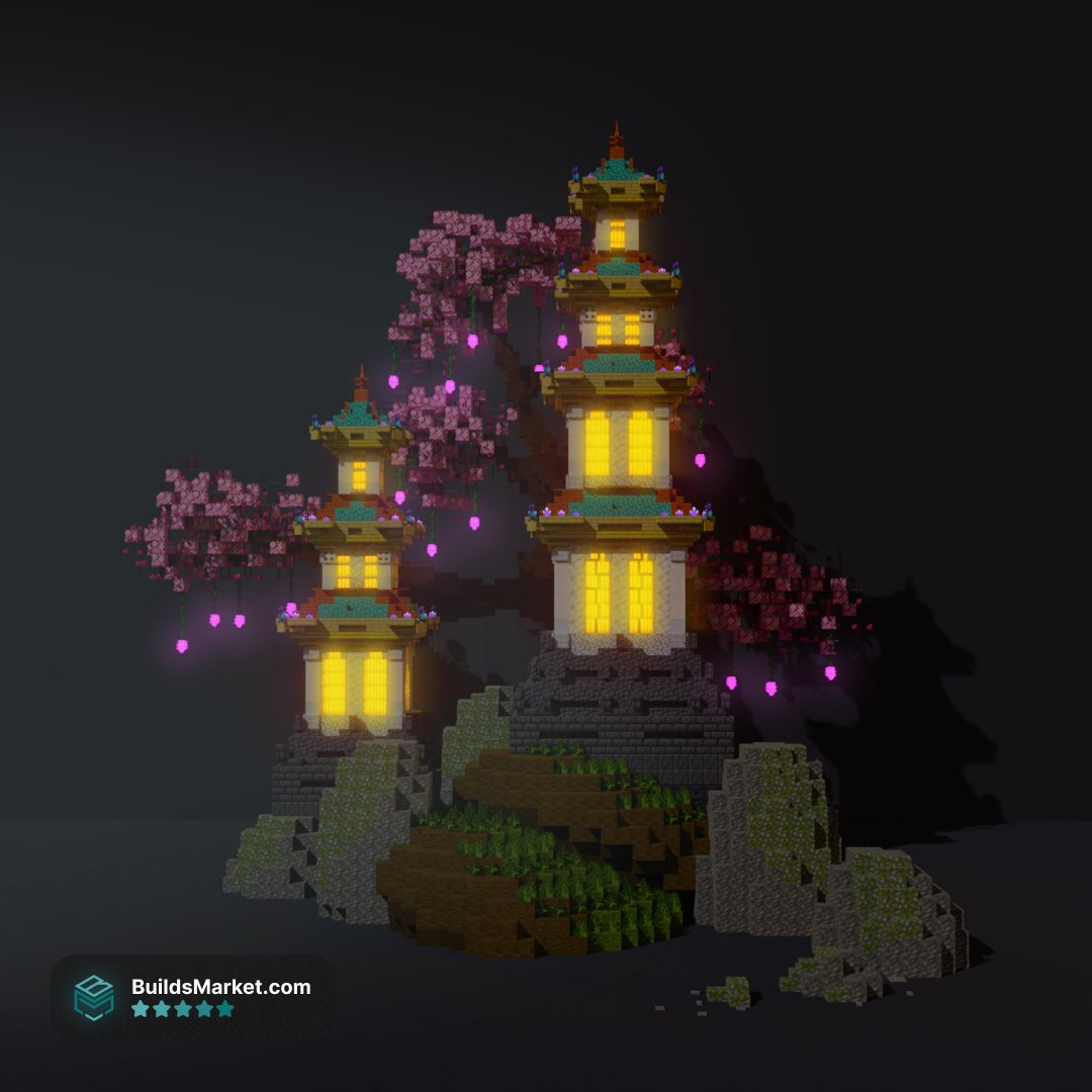 Two towers surrounded by blooming sakura✨#Minecraft #Minecraftbuild #Minecraftbuilding