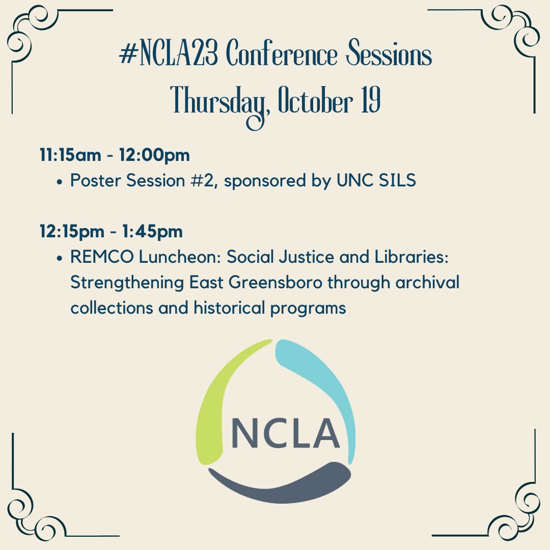 Happening now! Poster session #2, sponsored by UNC SILS. #NCLA23