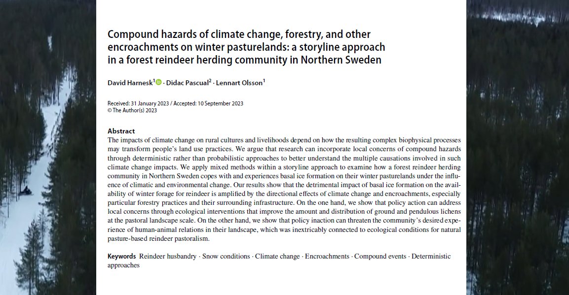 We add to the literature on cumulative impact assessments on reindeer pastoralism with a storyline approach, and use the case to bring this literature to speak to the climate and biodiversity science–policy interfaces with our <a href="/CliCNord/">CliCNord</a>-paper on basal ice.
link.springer.com/article/10.100…