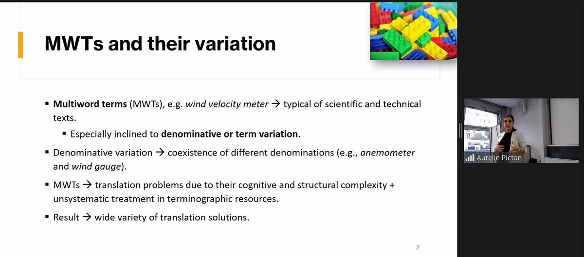 FTI_UNIGE (@fti_unige) on Twitter photo Prof. <a href="/melania_cabezas/">Melania Cabezas García</a>, from <a href="/lexicon_rg/">LexiCon Research Group</a> (Department of #Translation and #Interpreting of the <a href="/CanalUGR/">Universidad Granada</a>) is presenting: "Denominative variation in translation and its representation in terminological resources".
#multiwordterm #MWT #terminology #termvariation #ecolexicon Prof. <a href="/melania_cabezas/">Melania Cabezas García</a>, from <a href="/lexicon_rg/">LexiCon Research Group</a> (Department of #Translation and #Interpreting of the <a href="/CanalUGR/">Universidad Granada</a>) is presenting: "Denominative variation in translation and its representation in terminological resources".
#multiwordterm #MWT #terminology #termvariation #ecolexicon