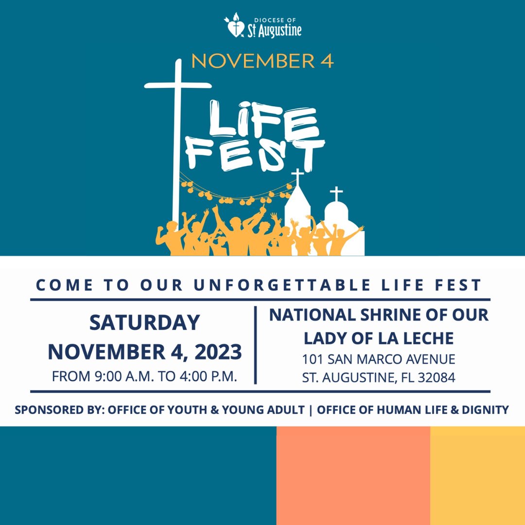 DOSACatholics's tweet photo. Life Fest is just around the corner! Are you ready to celebrate the beauty of life with us? Don't forget to invite your loved ones to join in the fun.

https://t.co/tFOjVAS2pL

#DOSAFL #OurLadyofLaLeche #StAugFL #StAugustineFL #StAugustineEvents #LifeFest #InviteAFriend https://t.co/Wv32UWLYZw