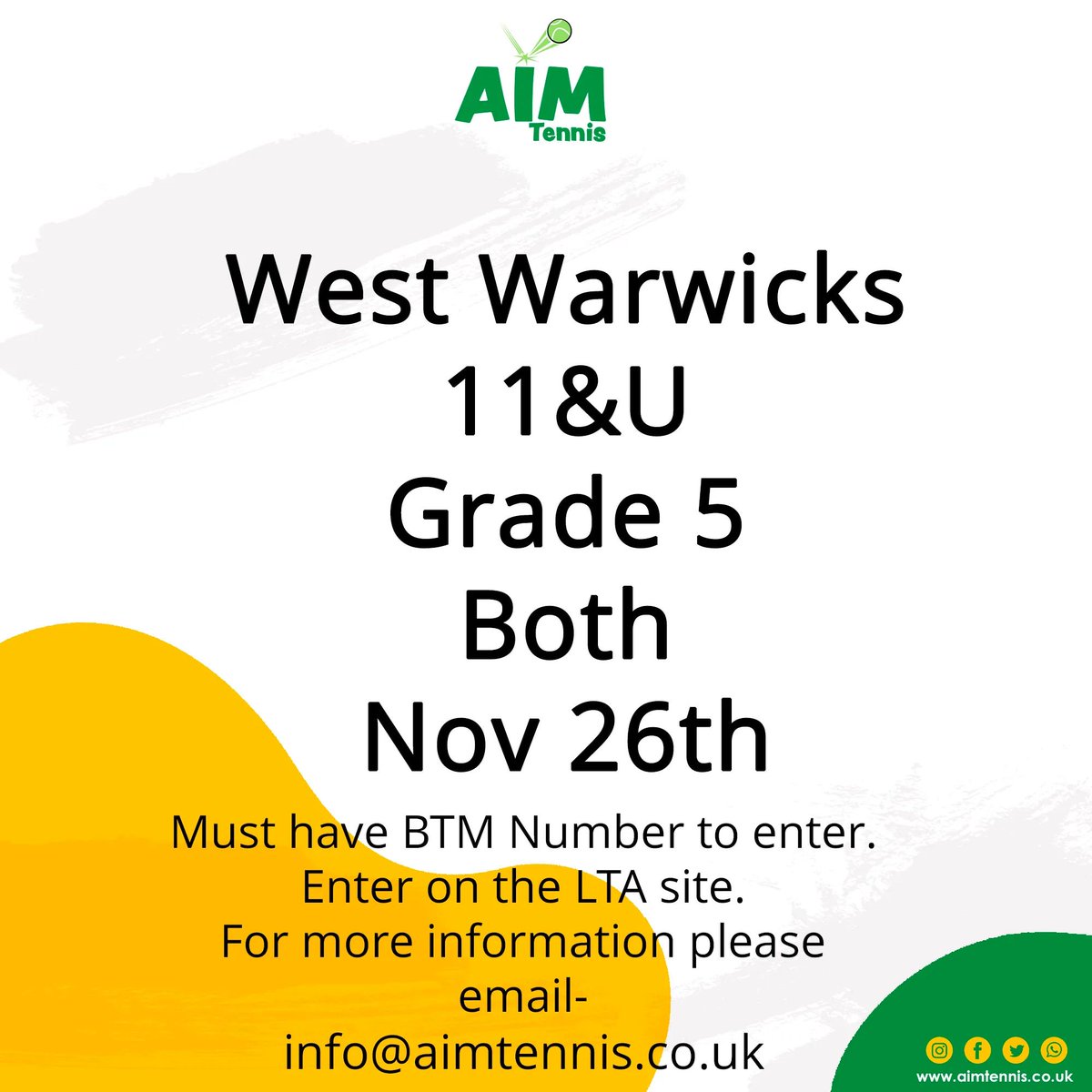 Take a look at our 11U event <a href="/westwarwicks/">West Warwickshire Sports Complex</a>
#tennis #tournament #tennis2023