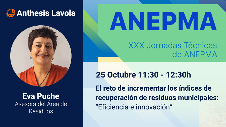 Anthesis_ESP's tweet image. 📅 El próximo 25 de octubre, @evapuche8, Asesora del Área de #Residuos, participará en las Jornadas Técnicas de #ANEPMA como moderadora de la mesa de debate “El Reto de incrementar los índices de recuperación de #ResiduosMunicipales: Eficiencia e innovación" en Carmona, Sevilla.