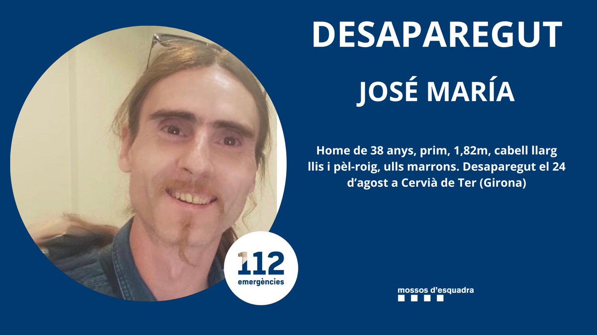 mossos's tweet photo. En José María va desaparèixer el 24 d'agost a Cervià de Ter. Ajuda'ns a trobar-lo

José María desapareció el 24 de agosto en Cervià de Ter. Ayúdanos a encontrarlo https://t.co/TNk71BI6DK