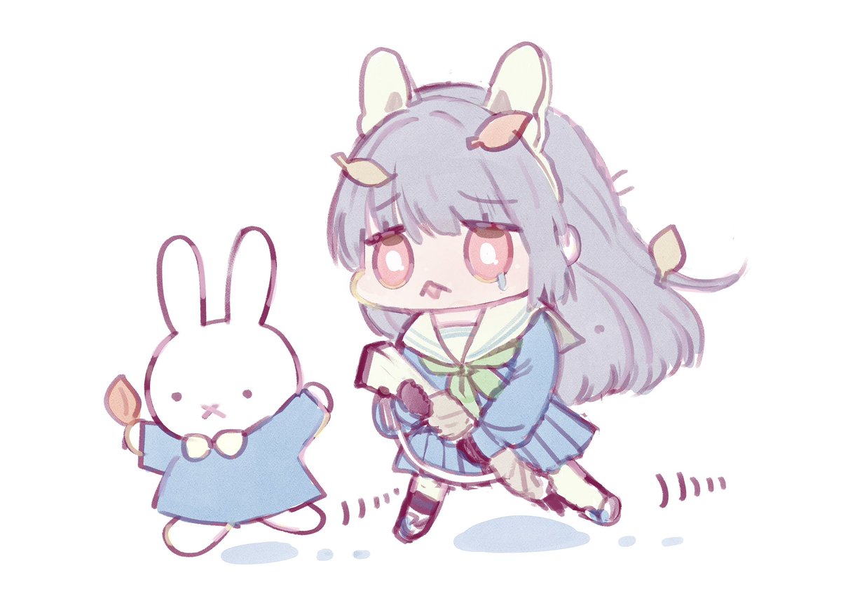 miyu (blue archive) 1girl school uniform gun weapon skirt long hair rabbit ears  illustration images