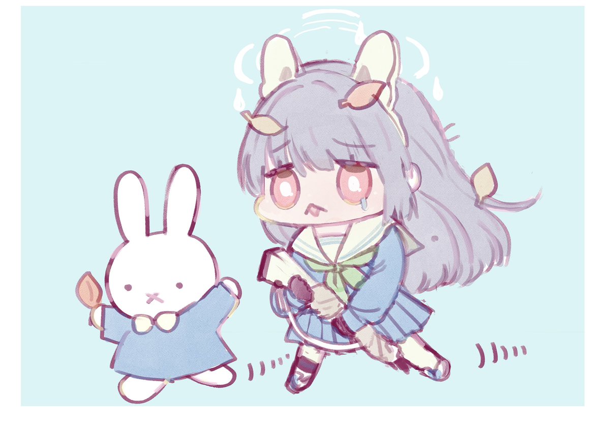 miyu (blue archive) 1girl school uniform gun weapon skirt long hair rabbit ears  illustration images