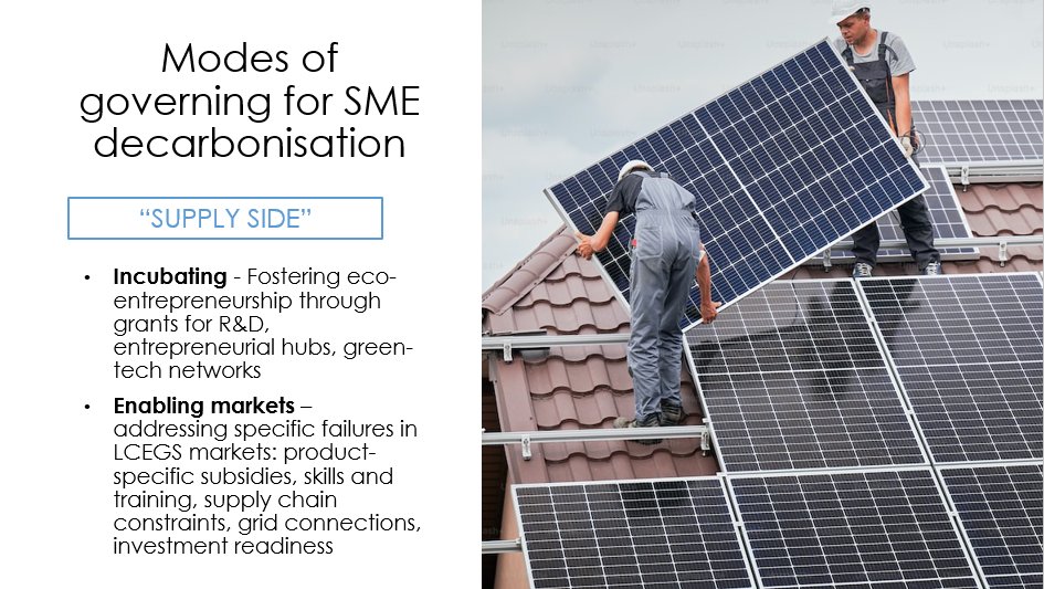 @samhamptonoutlining the modes of governing for SME decarbonisation and towards more transformative outcomes.
· Demand side
· Supply side
· Enhancing Exciting Modes
· New Modes