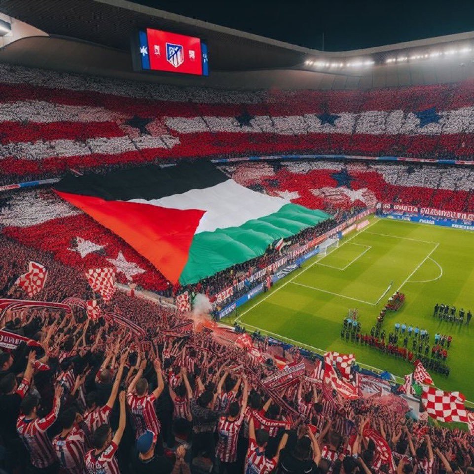 SprinterPress's tweet image. Atletico Madrid fans support Palestine