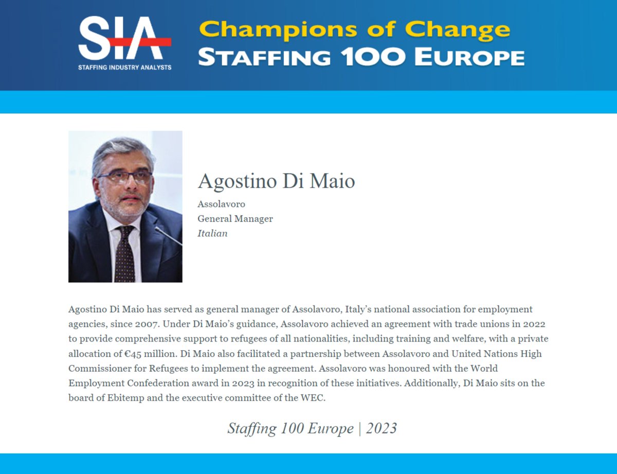 Agostino Di Maio (@agostino_dimaio) on Twitter photo 🎉I am proud to be part of the #SIA100 again this year! The <a href="/SIAnalysts/">SIA Global</a> list honours European leaders in the #industry and I want to share this recognition with <a href="/assolavoro/">Assolavoro</a> team, an exceptional group of colleagues who works every day for the growth of our sector. #LavorodiValore 🎉I am proud to be part of the #SIA100 again this year! The <a href="/SIAnalysts/">SIA Global</a> list honours European leaders in the #industry and I want to share this recognition with <a href="/assolavoro/">Assolavoro</a> team, an exceptional group of colleagues who works every day for the growth of our sector. #LavorodiValore