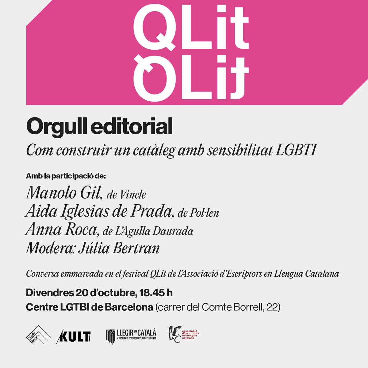 LAgullaDaurada's tweet photo. Demà divendres conversarem sobre un tema amb el que estem compromeses des que fa un any vam fer néixer l'editorial.
Gràcies @EscriptorsAELC per convidar-nos-hi i a fer-ho amb companyes tan potents!
Orgull editorial 🌈 https://t.co/NWJGz8UwOf
