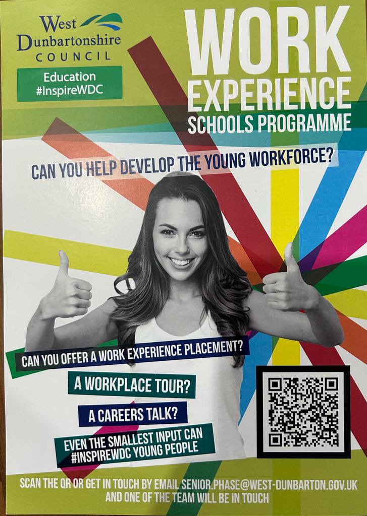 Our #DYW colleagues in <a href="/WDCouncil/">West Dunbartonshire Council</a> are seeking employers to offer work experience in #garage #mechanics #construction #IT 🦺 🛠️ 🖥️ in &amp; around West Dunbartonshire 

See flyer for more info
