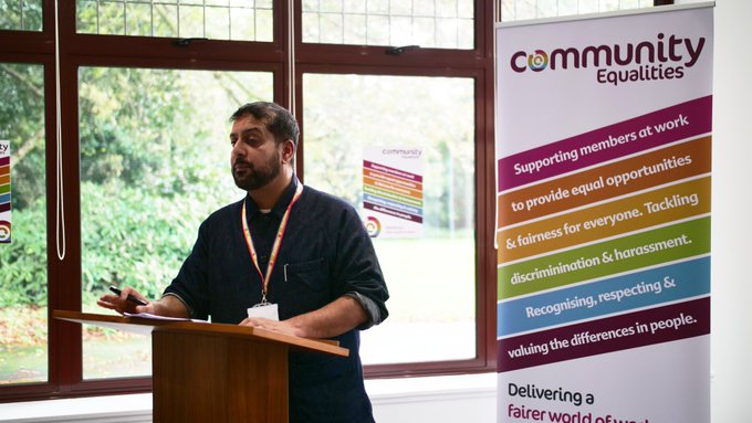 A photograph of Rizwan Hussain from the TUC at the 2023 Community Equalities Conference.