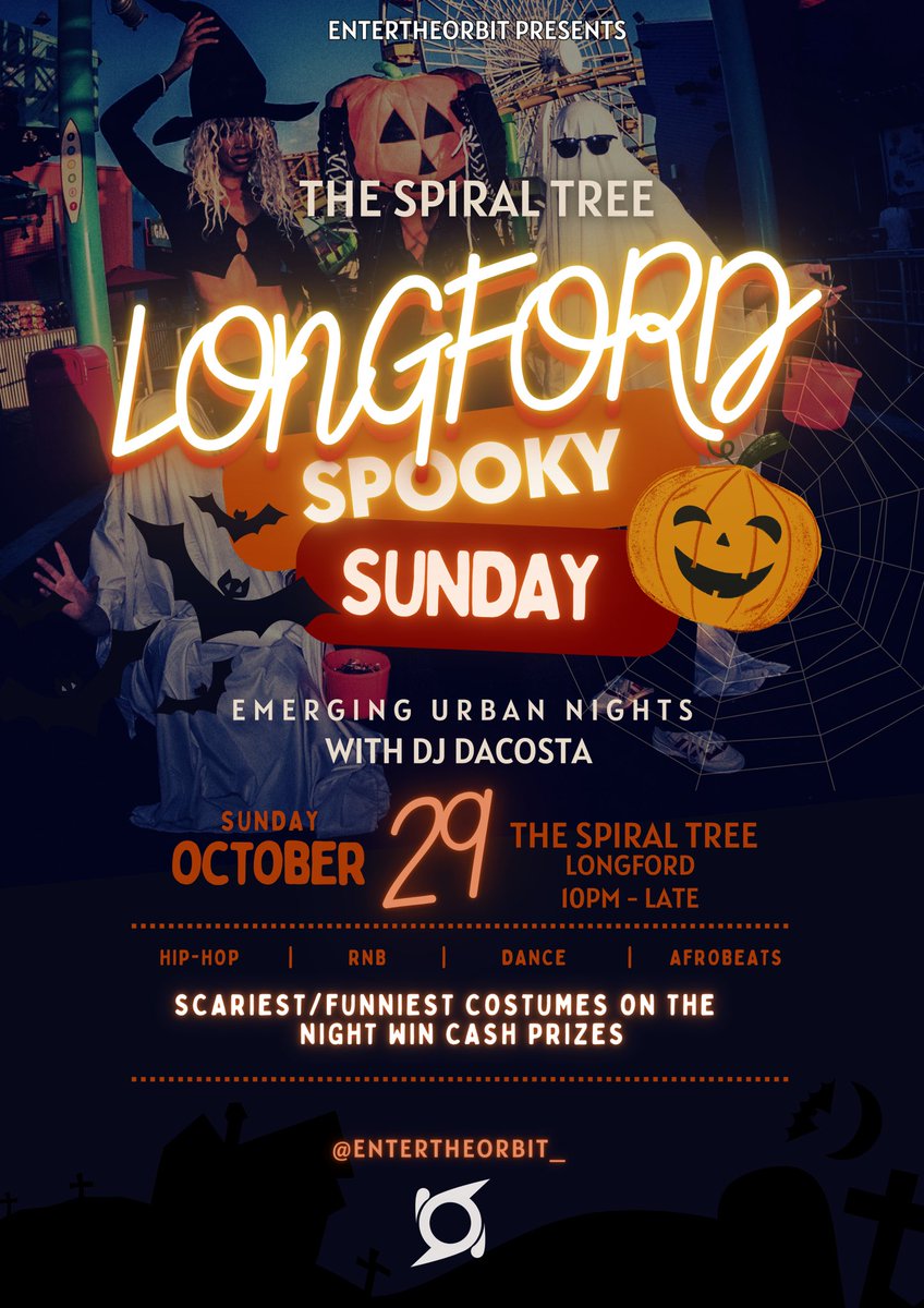 entertheorbit_'s tweet photo. 🎃 EnterTheOrbit presents: Spooky Sunday on Sunday, October 29th at The Spiral Tree Longford, 10pm till late. 💀

We back at it again, see y’all there! 😈🚀🪐👻

#Longford #EnterTheOrbit #halloween #fancydress #longfordtown https://t.co/ZJO2TOPm6i