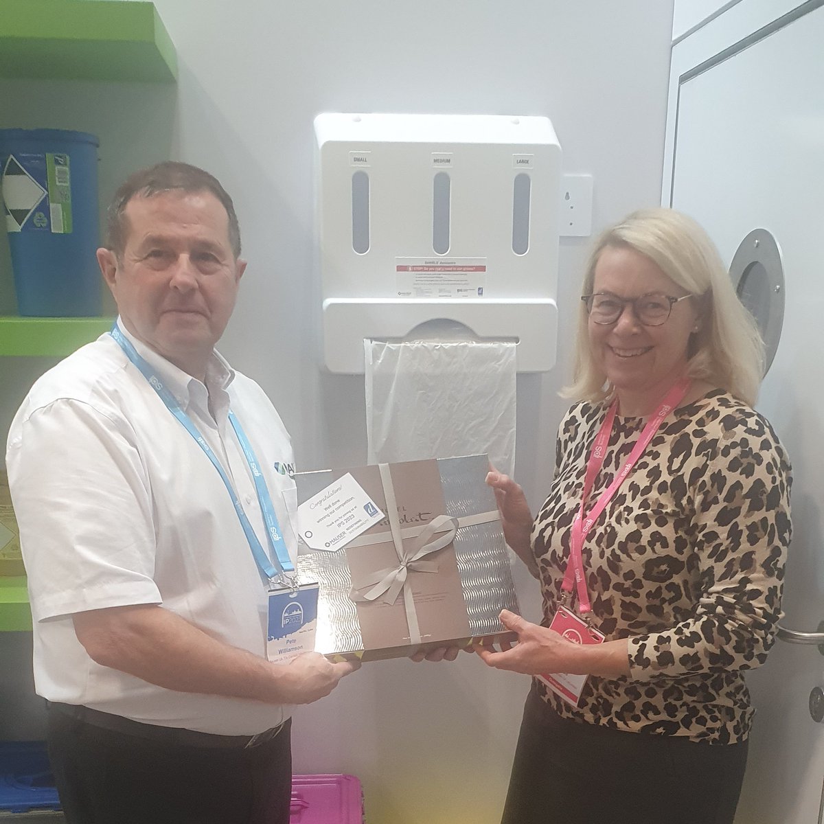 The winner of yesterday's prize is the wonderful Jeanette Thomas Thank you for coming by to collect your prize and having a photo taken with our brilliant @peteWatdaniels We hope you enjoy the choccies! #IP2023Conf #IP2023