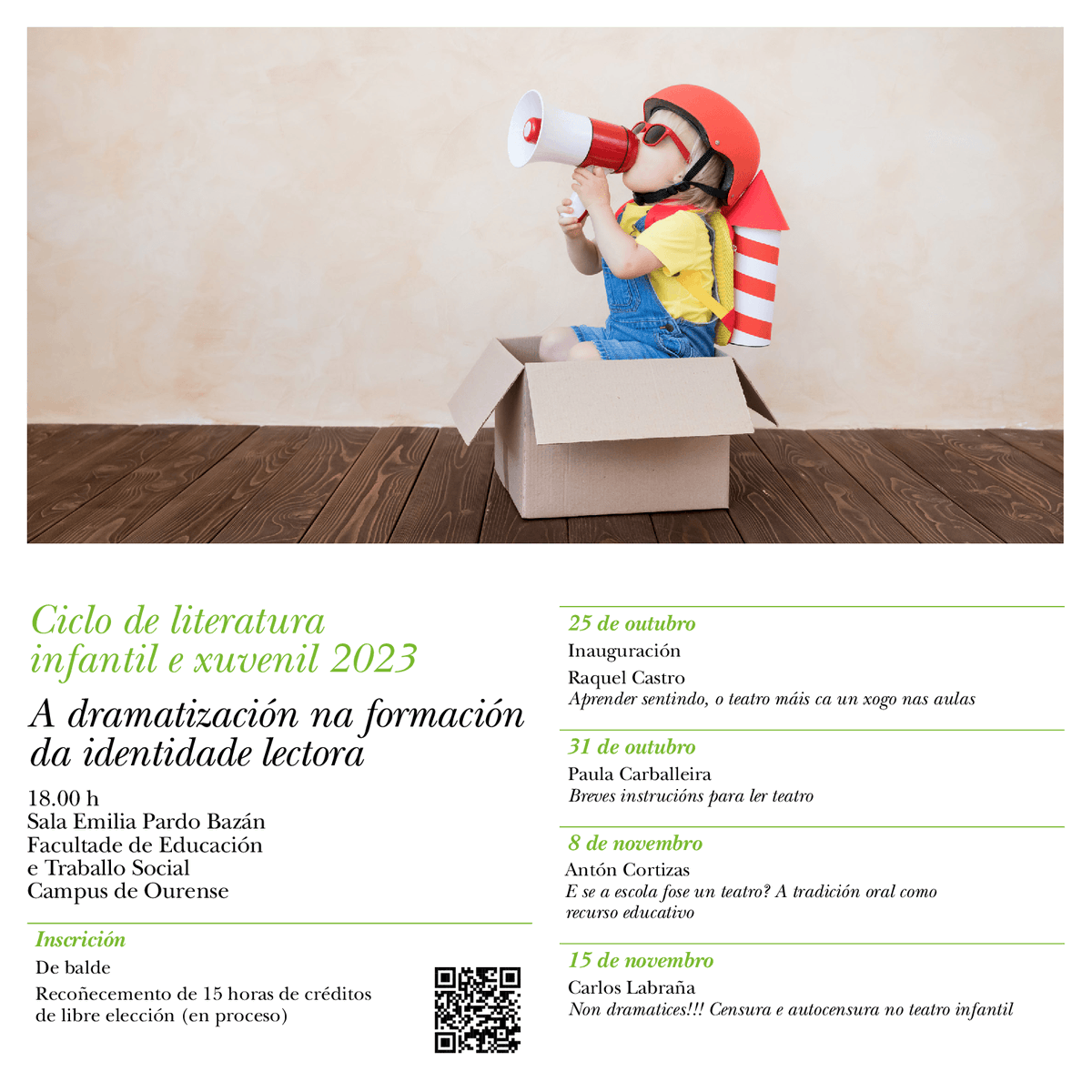 O 25 de outubro, Raquel Castro participa na novena edición do Ciclo de Literatura Infantil e Xuvenil. A dramatización na formación da identidade lectora, na Facultade de Educación e Traballo Social en Ourense. Toda a información aquí: aelg.gal/actividades/ci… <a href="/RaquelAlxen/">Raquel Castro</a>