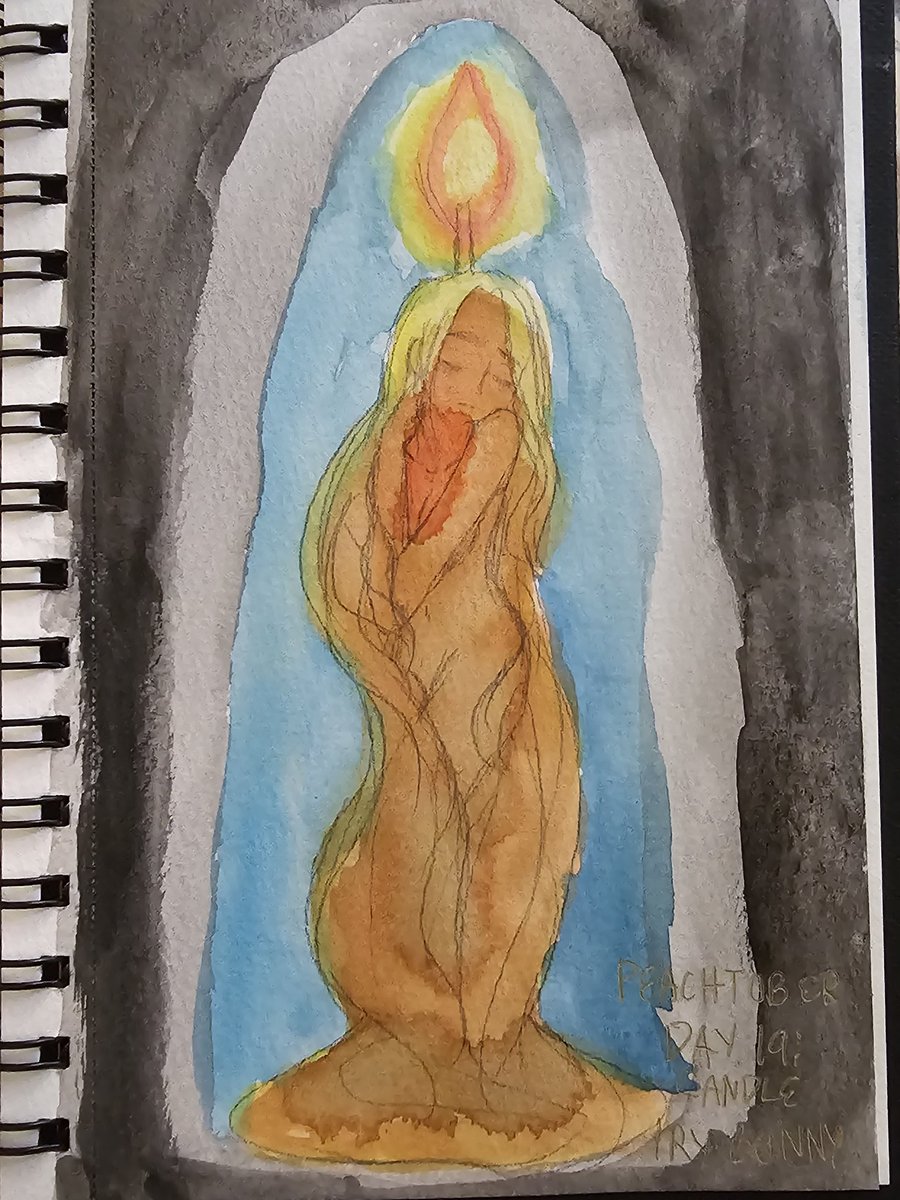 Peachtober 2023 Day 19:  Candle

#peachtober #peachtober2023 #candle #talraditional #watercolor #irybunny #irybunnyart #art