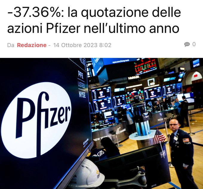 Nonostante la propaganda le azioni della Pfizer continuano a scendere.  Si stima una forte perdita dovuta<a href="/tag/alessandromeluzzi"class="tags"><span>#alessandromeluzzi</span></a>