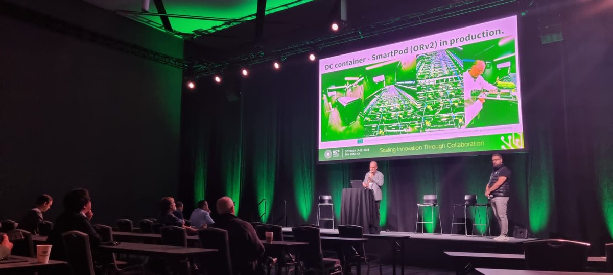 Our very own Oriol Chavanel took the stage with Jon Summers from the Research Institutes of Sweden at #OCPSummit23 🎤 Using the Submer ORv2 SmartPodXL for repurposed air-cooled OCP servers was the hot topic!