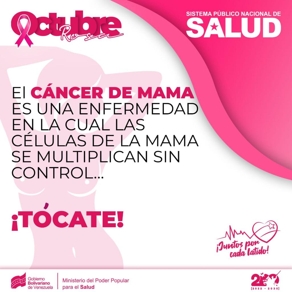MinSaludVE's tweet image. #Entérate🗣| El cáncer de mama es una enfermedad que se ha convertido en la primera causa de muerte de mujeres en Venezuela. 
#Tócate
#JuntosPorCadaLatido
@NicolasMaduro 
@MagaGutierrezV
