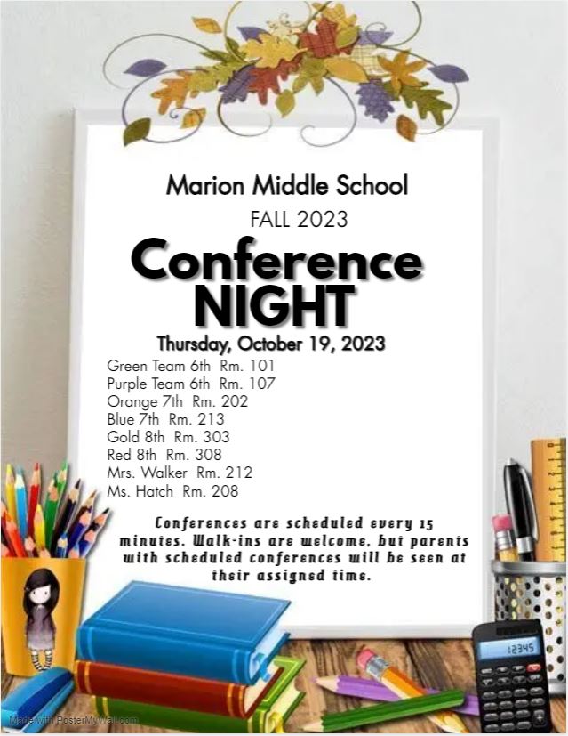 MMS_Rocks1's tweet photo. Fall Conferences are tonight, 2:00-7:00. Students will be released 2 hours early. Fall Break is tomorrow, Friday, October 20, 2023. https://t.co/VAIsmhqNWx