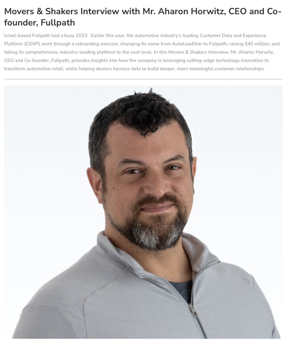 FullpathCDXP's tweet photo. โFullpath prides itself on its commitment to innovation. We are constantly looking for new ways to disrupt the industry, turn it on its head, and change the way โthings have always been doneโ๐ฅโ โ Aharon Horwitz, CEO of #Fullpath
Aharon was recently interviewed for @Frost_Sullivan's Movers & Shakers series, in which he delved into how Fullpath is leveraging cutting-edge technology innovation to transform automotive retail.
๐ Check out the full interview here: https://t.co/i3xn1btude
#automotiveretail #automotivemarketing #automotivetechnician