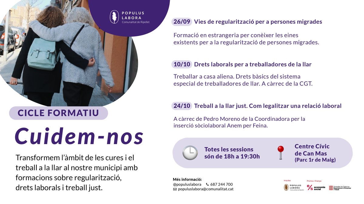 Volem una xarxa de cures forta, justa, on totes hi capiguem i siguem valorades💜🙌🏽

Recordeu que <a href="/Populuslabora/">Populus Labora I Comunalitat de Ripollet</a> ofereix acompanyament i atenció personalitzada. Podeu contactar a ✉️populuslabora@comunalitat.cat

#ESS #ESSRipollet @ajripollet