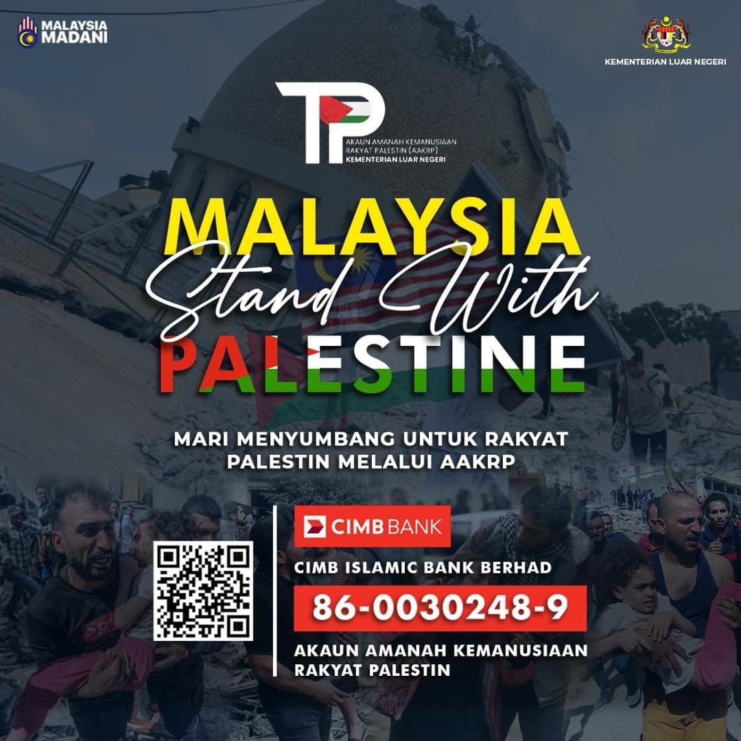 Rakyat Malaysia boleh salur sumbangan menerusi Akaun Amanah Kemanusiaan Rakyat Palestin (AAKRP) bernama.com/bm/dunia/news.… #BernamaNews