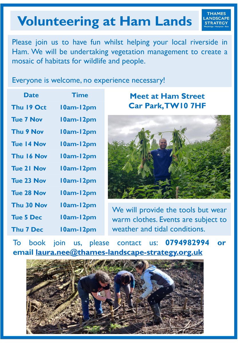 Join <a href="/ThamesLandscape/">Thames Landscape Strategy</a> volunteer sessions and help bring the Rewilding Arcadia Project forward!🌿🦋
Get hands-on experience, benefit from outdoor work, have fun and meet new people while improving habitats for wildlife and the community.
ℹ️ bit.ly/3FoBiDG