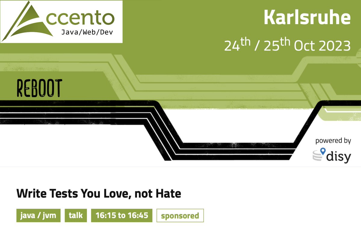 Accento (@accentodev) on Twitter photo Do you hate writing and maintaining tests? It doesn't have to be this way. Next tuesday, at #Accento2023, <a href="/HappeJens/">Jens Happe</a> will talk about how to make it more fun by using contra-variant tests – like it's done at @Chrono24.
More info: 2023.accento.dev/talks/love-tes… Do you hate writing and maintaining tests? It doesn't have to be this way. Next tuesday, at #Accento2023, <a href="/HappeJens/">Jens Happe</a> will talk about how to make it more fun by using contra-variant tests – like it's done at @Chrono24.
More info: 2023.accento.dev/talks/love-tes…
