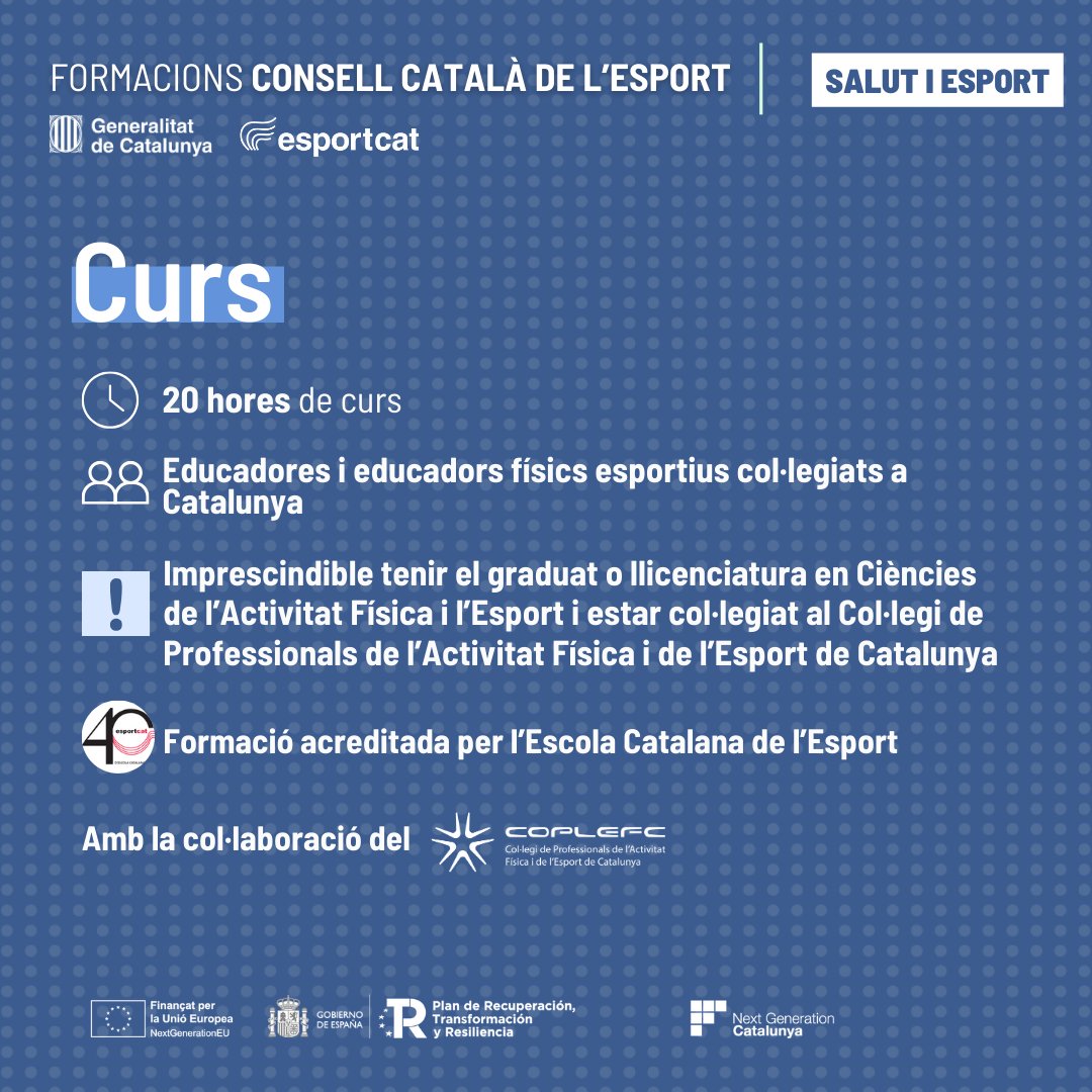 ❗🆕 NOVA FORMACIÓ | Curs per a educadores i educadors físics esportius en programes d'activitat i exercici físic saludable

🔓 Període d'inscripció obert.

🔗  Formulari: esport.gencat.cat/ca/arees_dactu…

🧵 Fil amb més informació